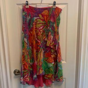 RALPH LAUREN colourful faux wrap hi-low skirt